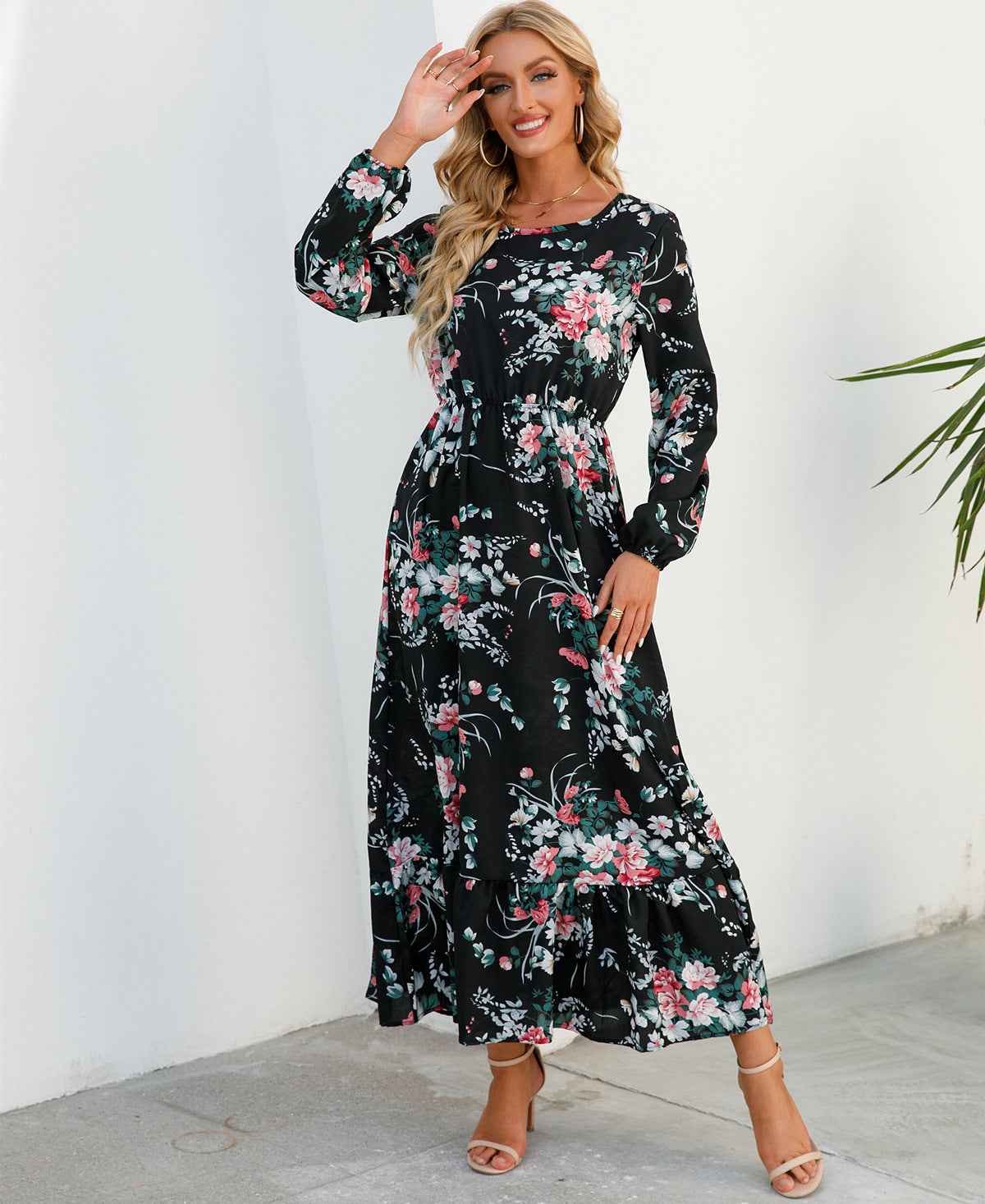Womens Versatile Round-neck Floral Chiffon Dress - VEX CLUB HOUSE