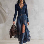 New FallWinter Fashion Casual Polo-Neck Patchwork Long-Sleeve Dress - VEX CLUB HOUSE