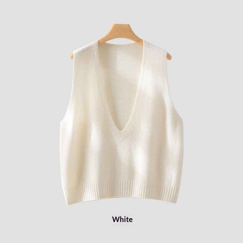 Elegant Deep V-neck Pure Wool Versatile Layered Knit Vest - VEX CLUB HOUSE