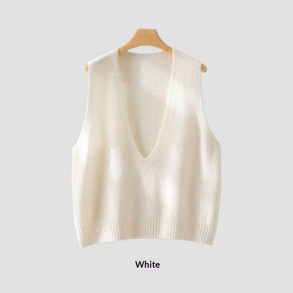 Elegant Deep V-neck Pure Wool Versatile Layered Knit Vest - VEX CLUB HOUSE