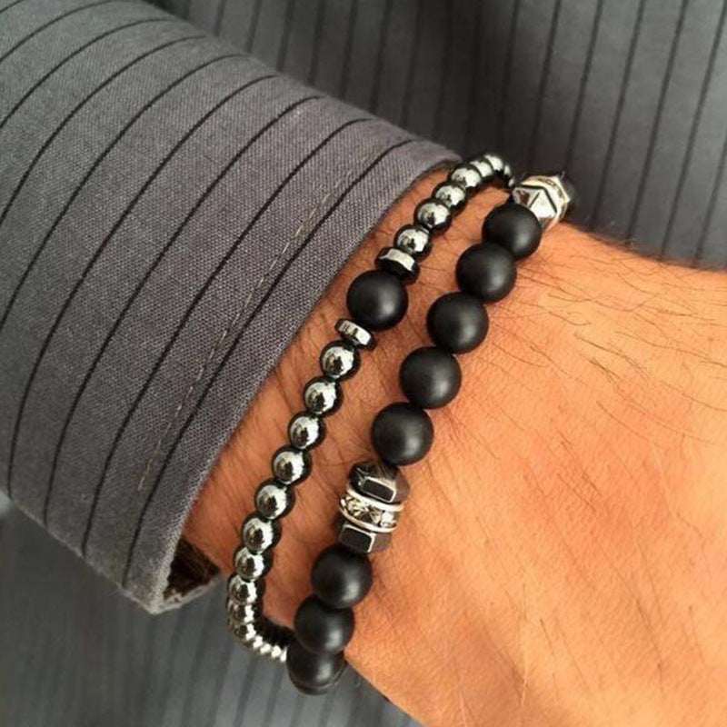 European And American Jewelry 8mm Black Frosted Copper Bead Spot Drill Spacer Elastic Set Bracelet Accessories Wholesale Men - VEX CLUB HOUSE