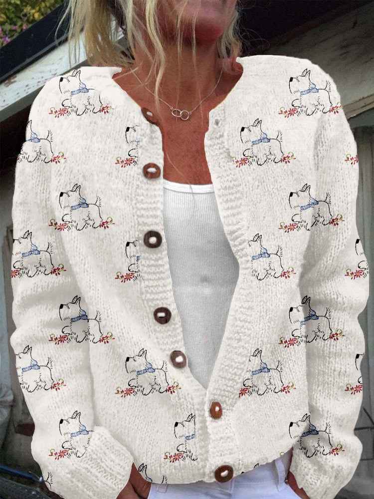 Womens 3D-printed Crew-neck Cardigan A Stylish Knit Outerwear Piece For Fall - VEX CLUB HOUSE