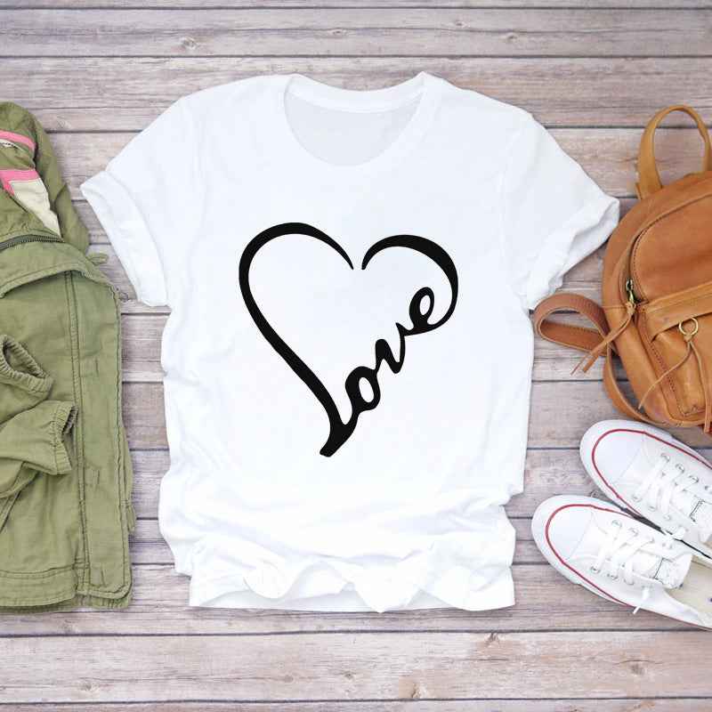 Watercolor Love Fashion Print Short-sleeved T-shirt Women's Trend - VEX CLUB HOUSE