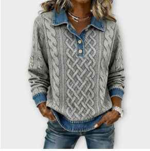 Womens Retro Printed Stand Collar Long-Sleeve Top - VEX CLUB HOUSE