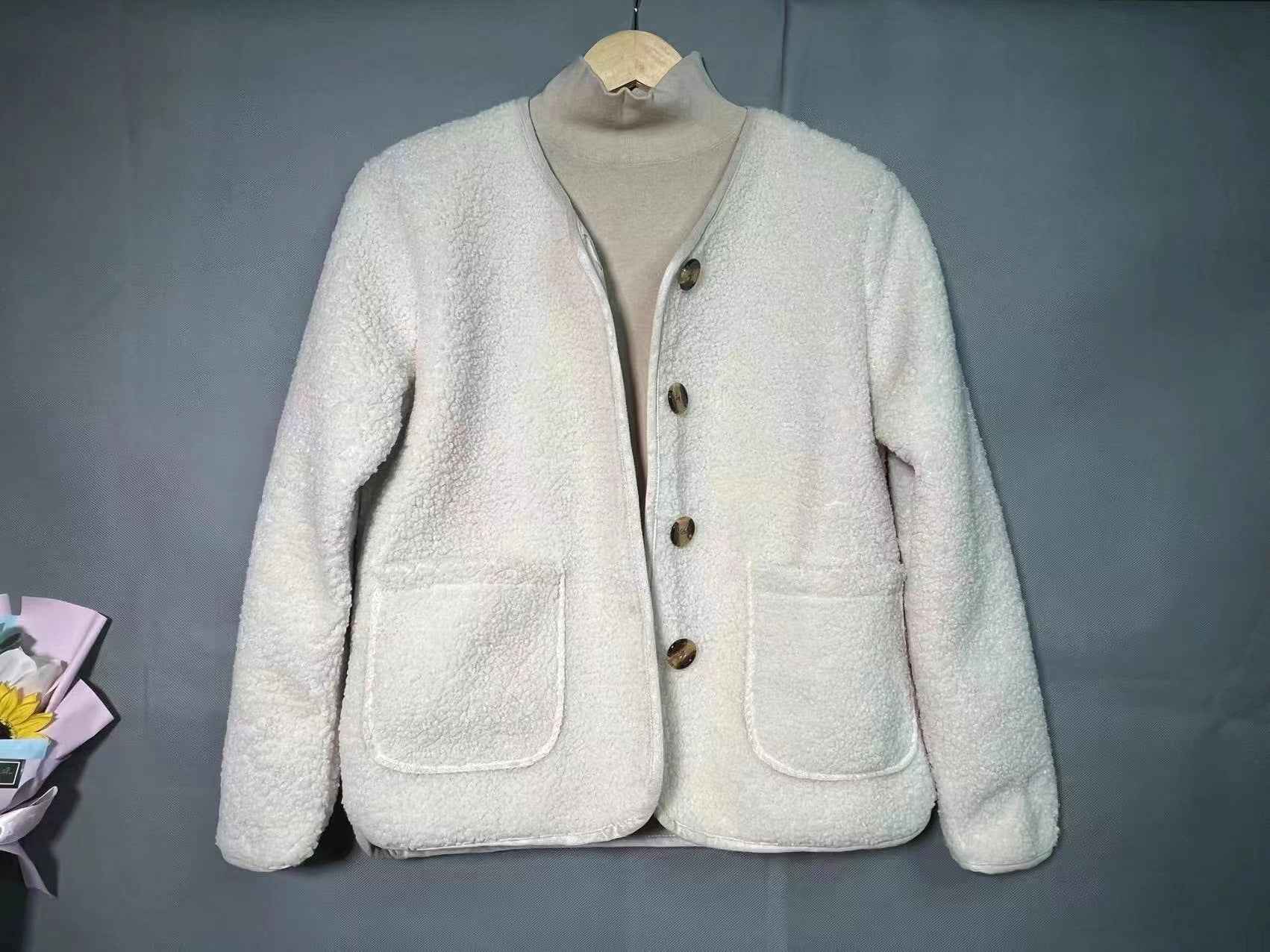 Round Neck Lamb Wool Loose Coat - VEX CLUB HOUSE