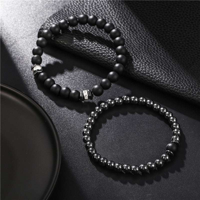 European And American Jewelry 8mm Black Frosted Copper Bead Spot Drill Spacer Elastic Set Bracelet Accessories Wholesale Men - VEX CLUB HOUSE