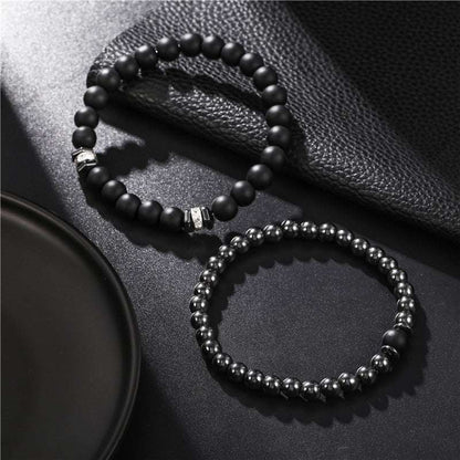 European And American Jewelry 8mm Black Frosted Copper Bead Spot Drill Spacer Elastic Set Bracelet Accessories Wholesale Men - VEX CLUB HOUSE