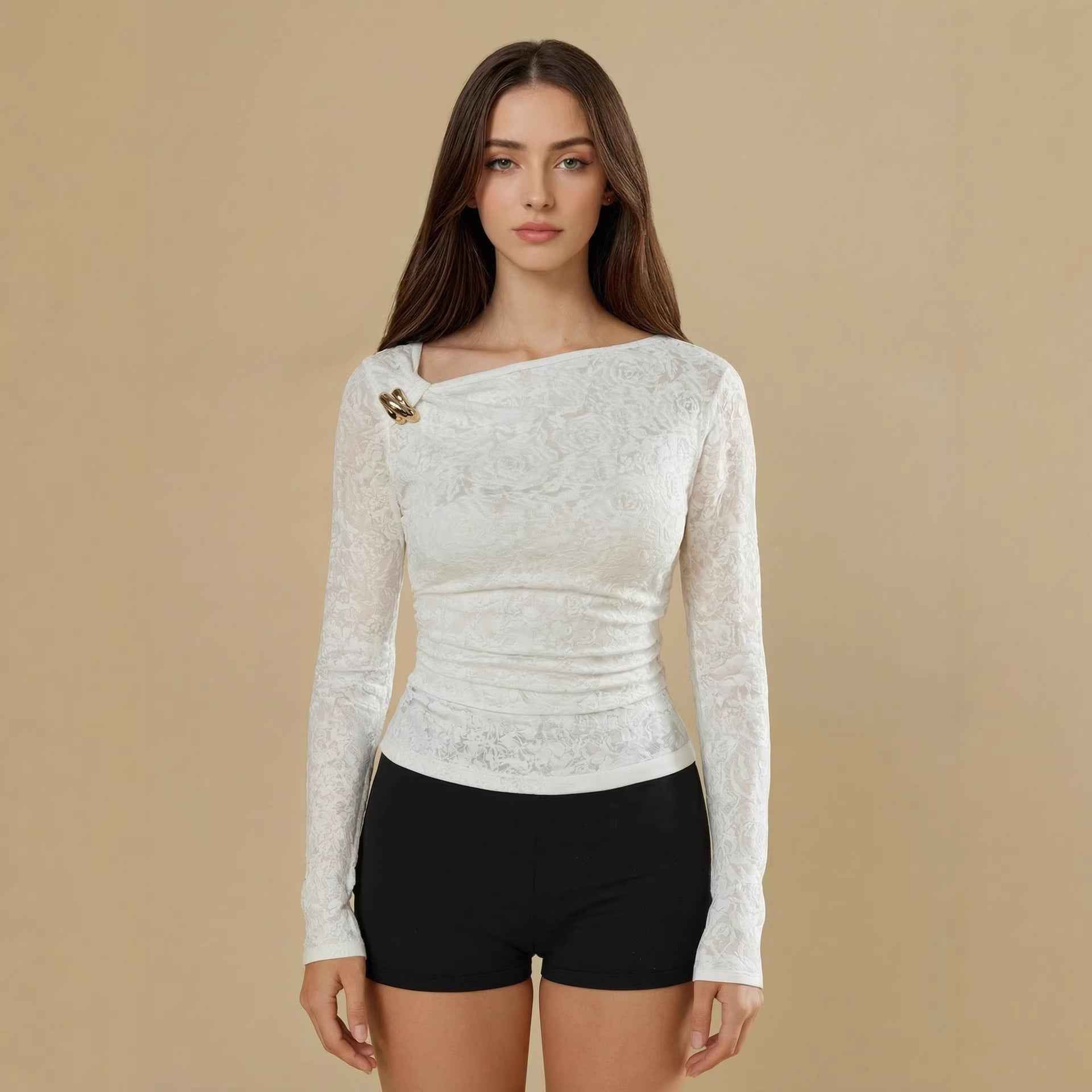 New Womens Versatile Long-sleeve Top With An Irregular Sheer Design - VEX CLUB HOUSE