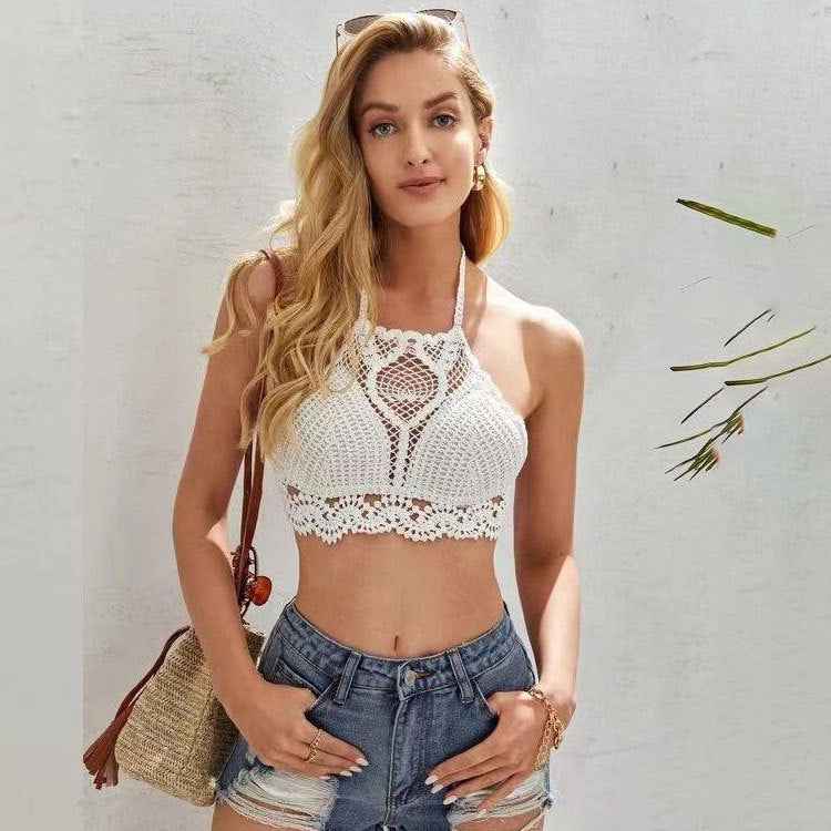 Women's White Crochet Hollow Suspender - VEX CLUB HOUSE