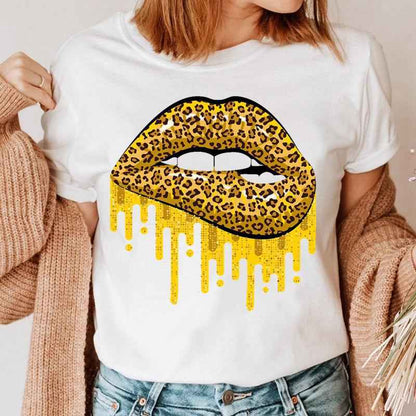 Fashion Printing Creative Color Lip Print Short Sleeve - VEX CLUB HOUSE